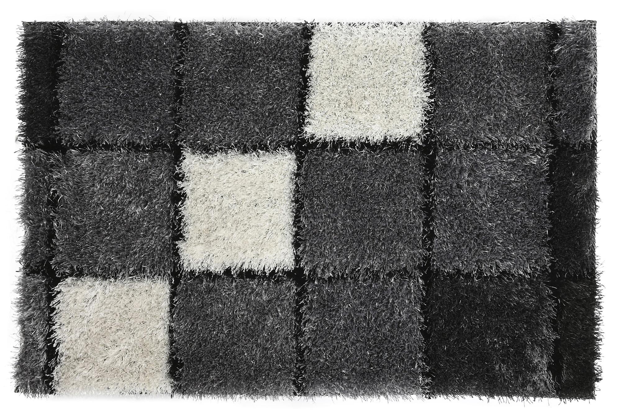 DKD Home Decor Alfombra Moderna de Poliester Cuadrados Gris Blanco 1700 gsm 90x60x2 cm (2 Unidades)