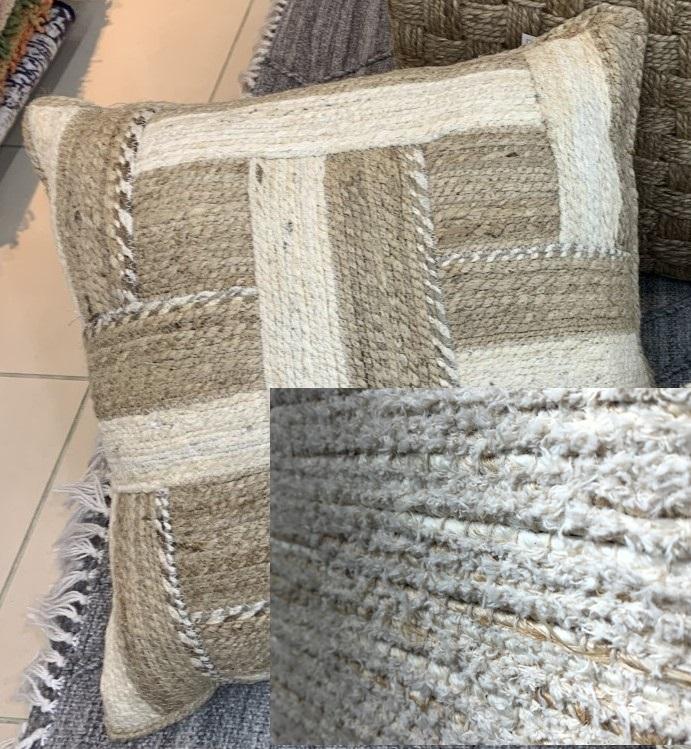 DKD Home Decor Cojín Boho de Algodón y Yute Natural Blanco 45x45 cm Pack de 2 Unidades Hecho a Mano