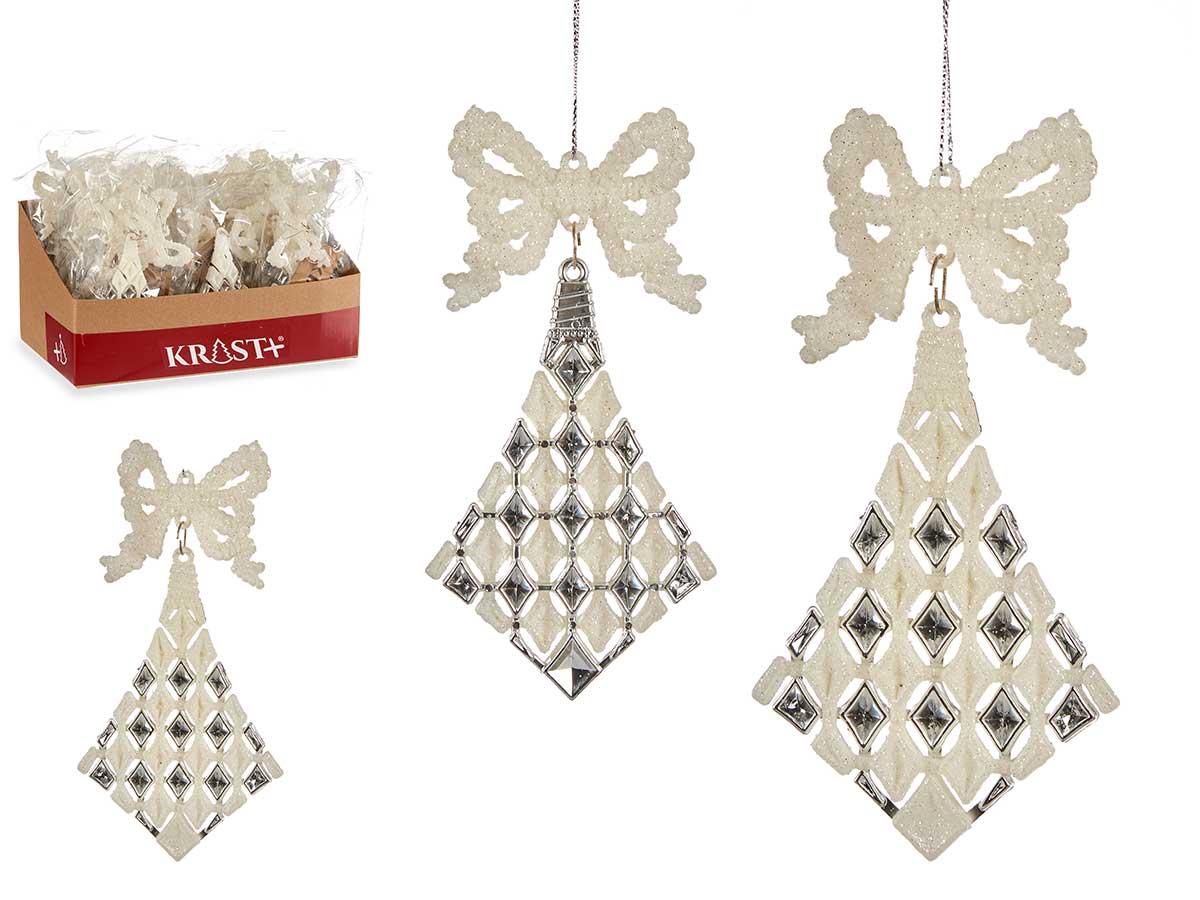 Krist+ Adorno Árbol Navidad Rombos Lazo Blanco 7.5x15.5x1 cm (48 Unidades)