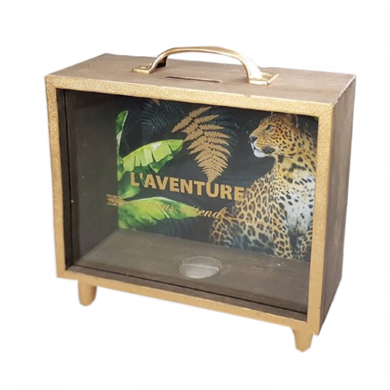 HUCHA MALETA MADERA "JUNGLE" 20X7,5X22