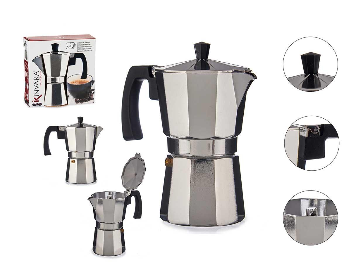 Kinvara Cafetera de Aluminio 3 Tazas 150 ml, 15.5x15x9 cm (12 Unidades)
