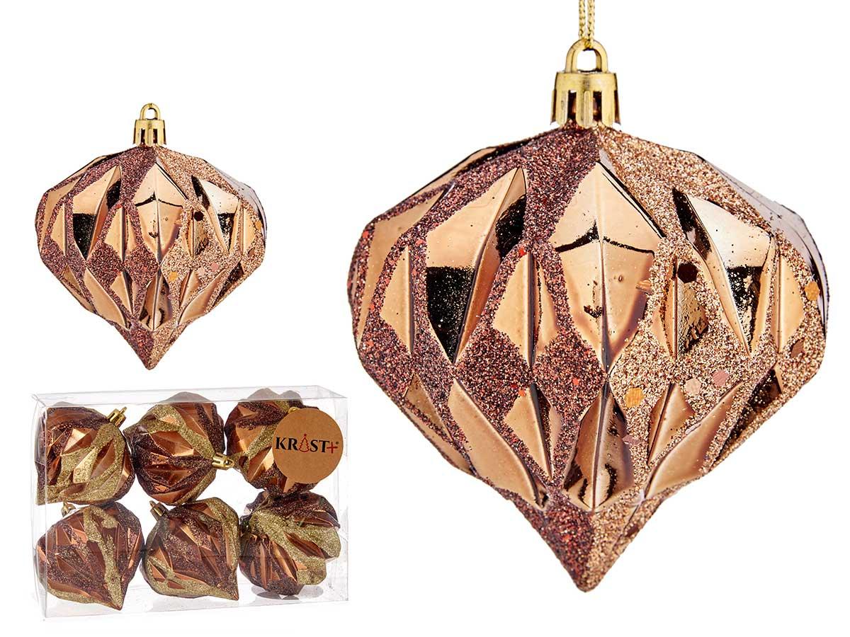 Krist+ Set de 6 Bolas Marrón Forma Diamante 8 cm (12 Unidades)