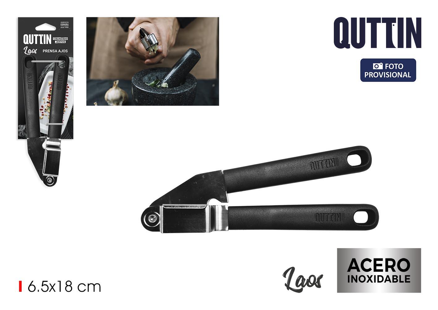 Quttin Prensa Ajos de Acero Inoxidable Laos - Utensilio de Cocina Esencial para Machacar Ajos - 18 x 6.5 x 3 cm (12 Unidades)