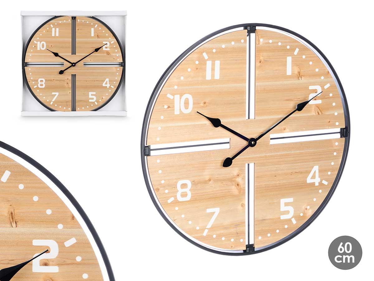 Giftdecor Reloj de Pared de Madera 60 cm, Marrón y Negro, 60x60x5 cm (4 Unidades)
