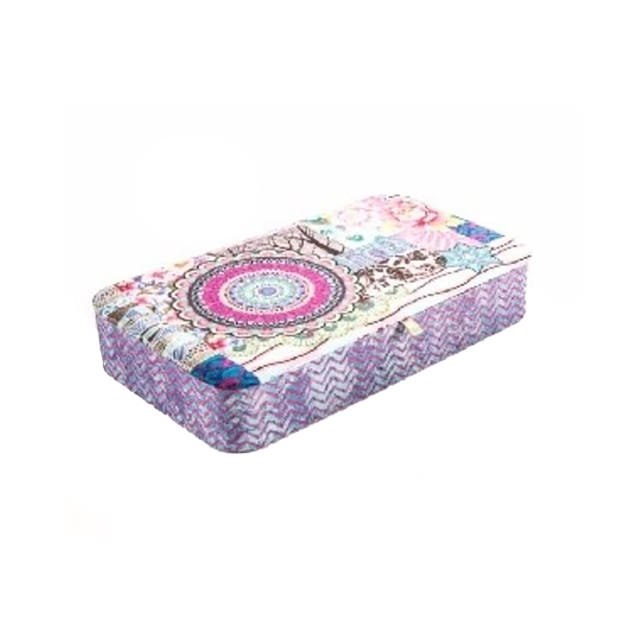 Joyero de cartón y poliester - Modelo étnico floral (25x14.5x5 cm)