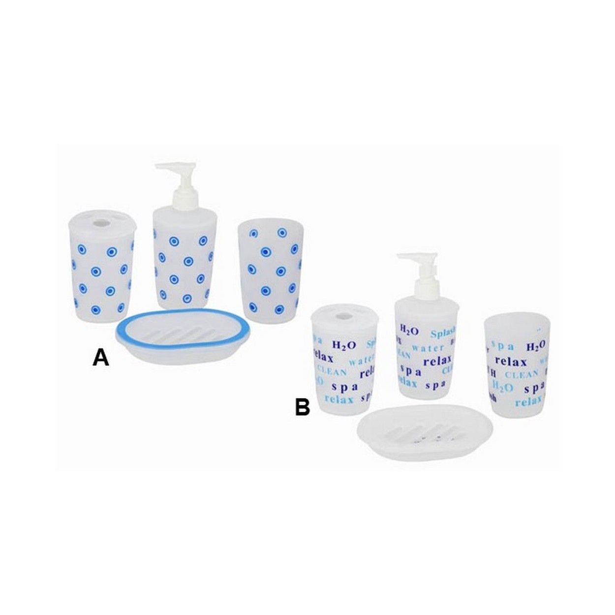 JUEGO DE BAÑO CON DOSIFICADOR, VASO, PORTACEPILLOS Y JABONERA "BLUE" PRÁCTICOS Y ORIGINALES.