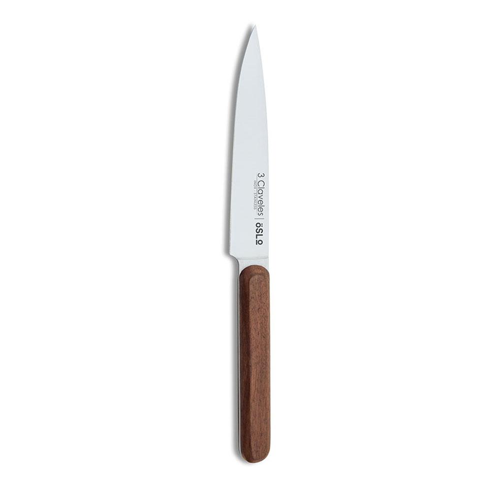 3 Claveles Cuchillo de cocina Oslo 13 cm, hoja acero inoxidable, mango madera nogal, lavar a mano