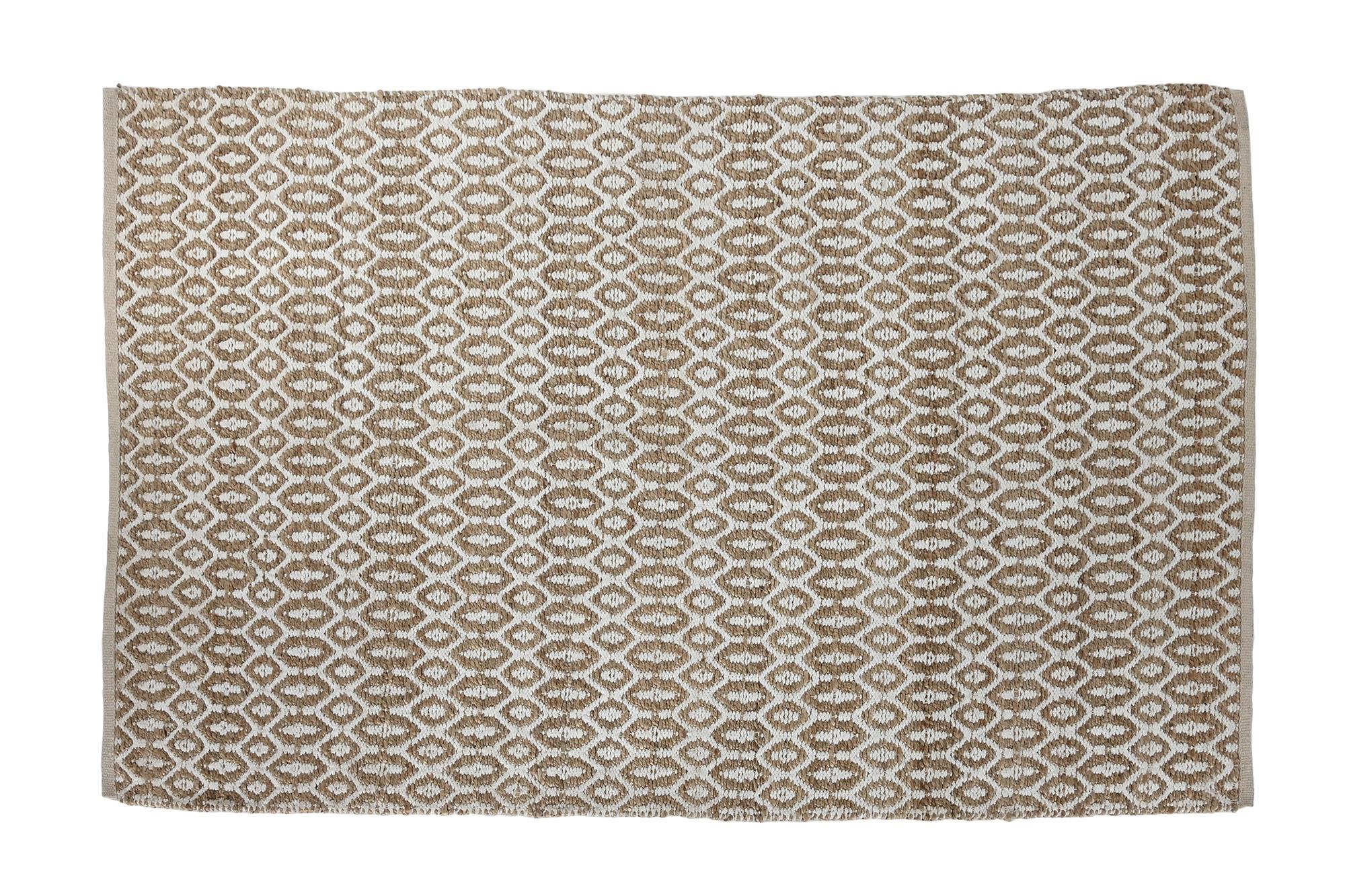 DKD Home Decor Alfombra Boho Hecha a Mano de Yute, Poliester y Algodón Marrón Blanco 200 x 140 cm 2200 GSM
