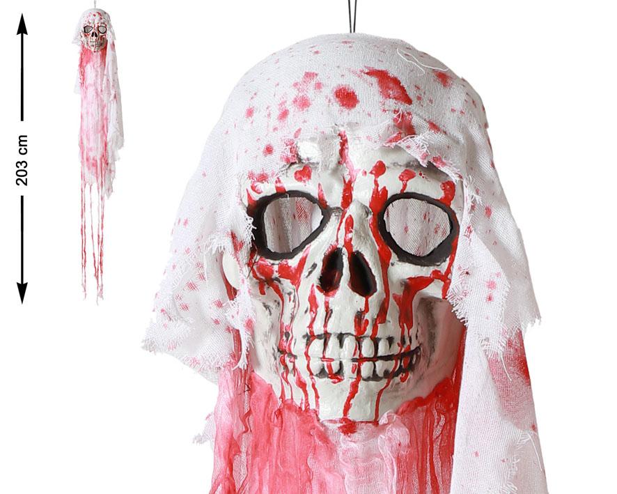 Calavera Colgante Manchada De Sangre Con Gasa Blanca 180 cm - Decoración Macabra Halloween