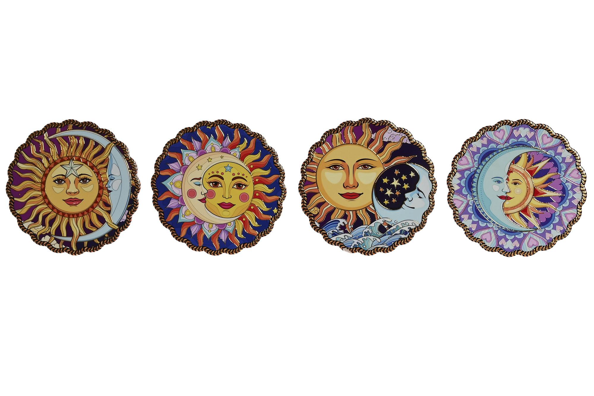 DKD Home Decor Salvamantel Mediterraneo Multicolor Surtido Dolomita Corcho Diseño Sol Luna 20x20x0.7 cm Pack 12 Unidades