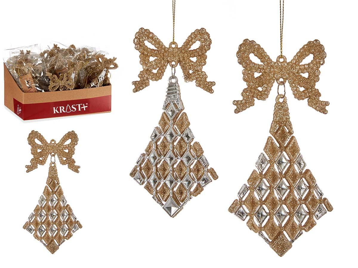 Krist+ Adorno Árbol Navidad Rombos Lazo Champagne 7.5x15.5x1 cm (48 Unidades)