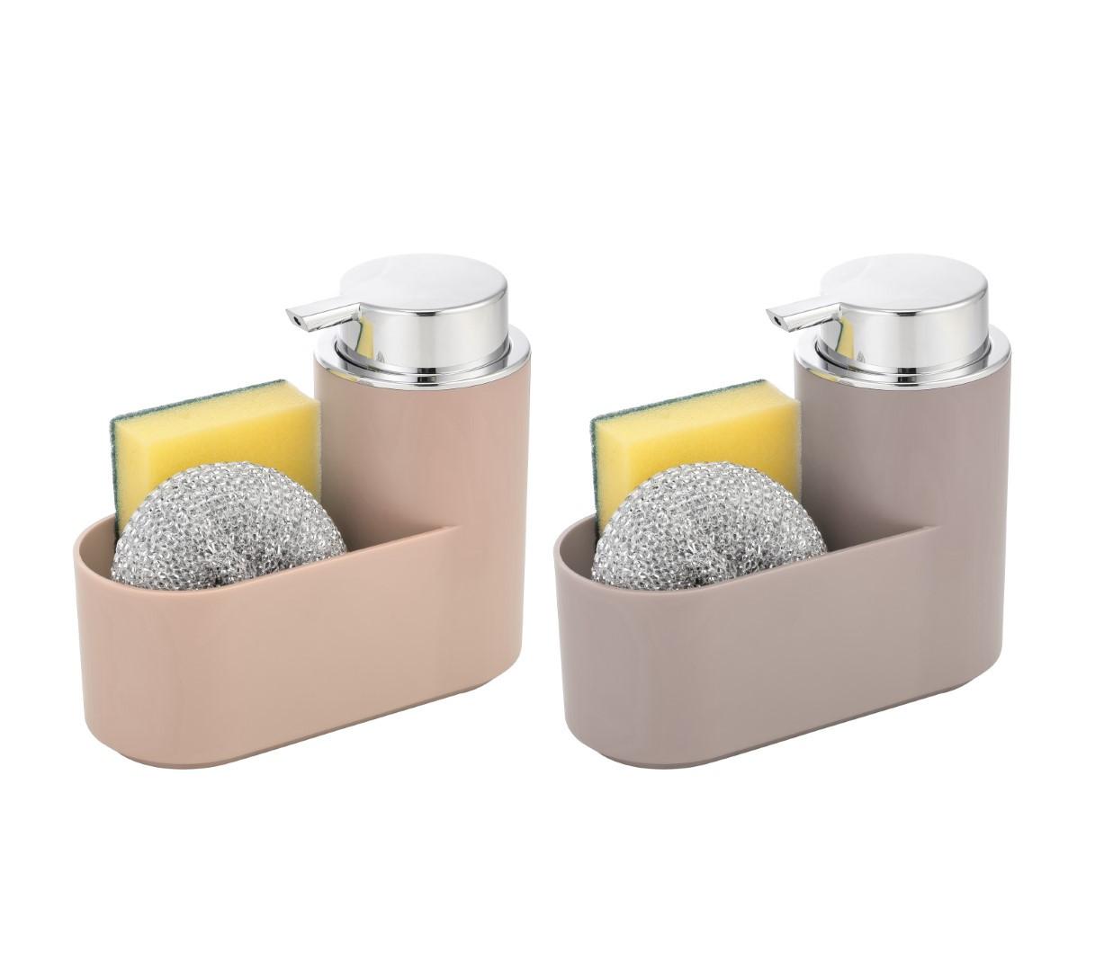 DKD Home Decor Dosificador de Jabón Básico con Estropajo, Rosa y Beige, Material PS y ABS, 4 Unidades, Medidas 7.5x15x17 cm