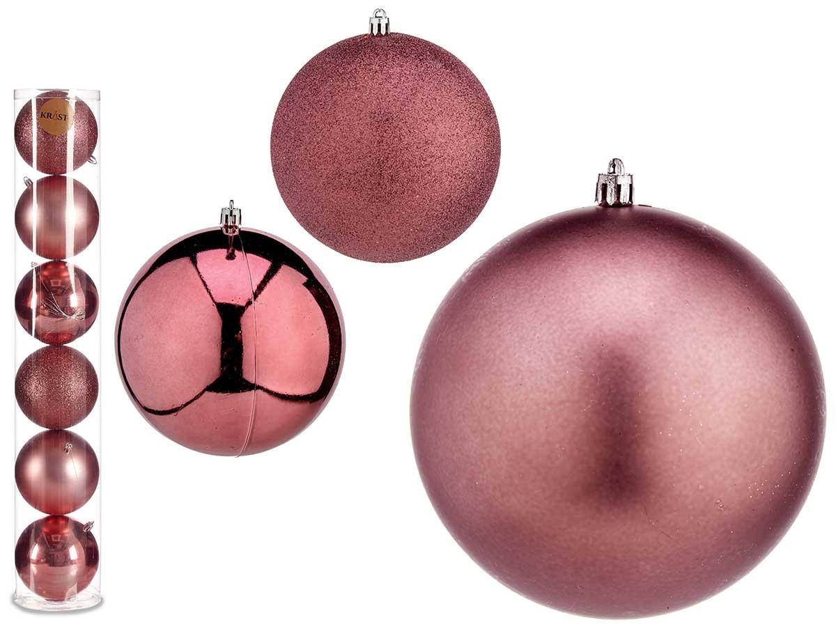 Krist+ Set de 6 Bolas de Navidad Color Rosa Oscuro 12 cm (6 Unidades)