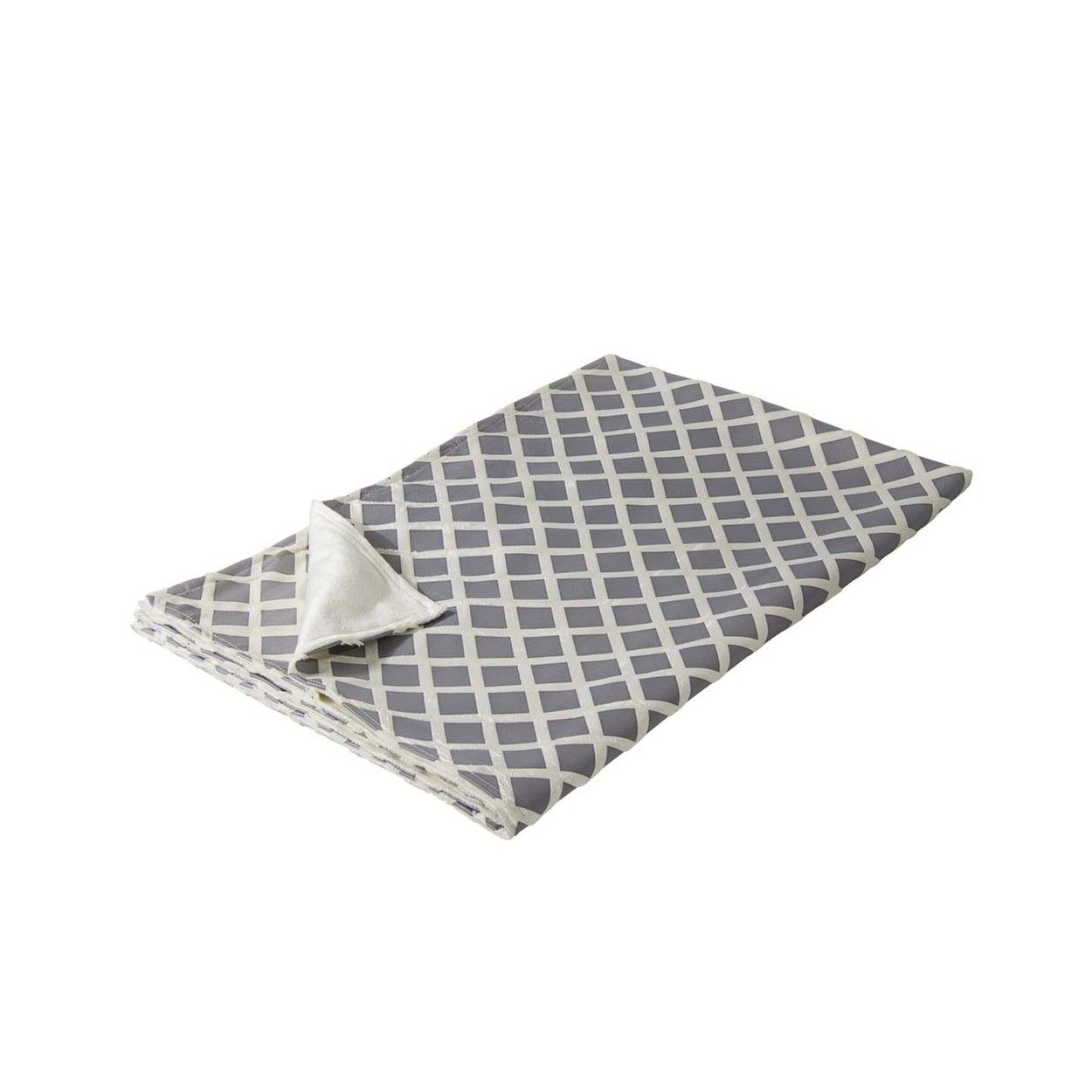 Manta sofa terciopelo rombos gris/blanco
