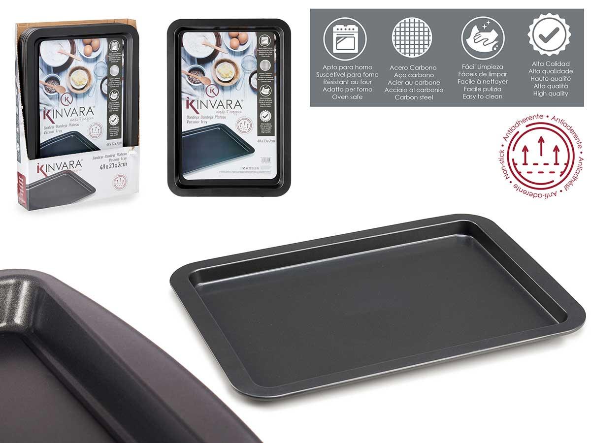 Kinvara Bandeja Rectangular de Metal 48 cm x 33.5 cm x 3 cm, Color Gris (24 Unidades)