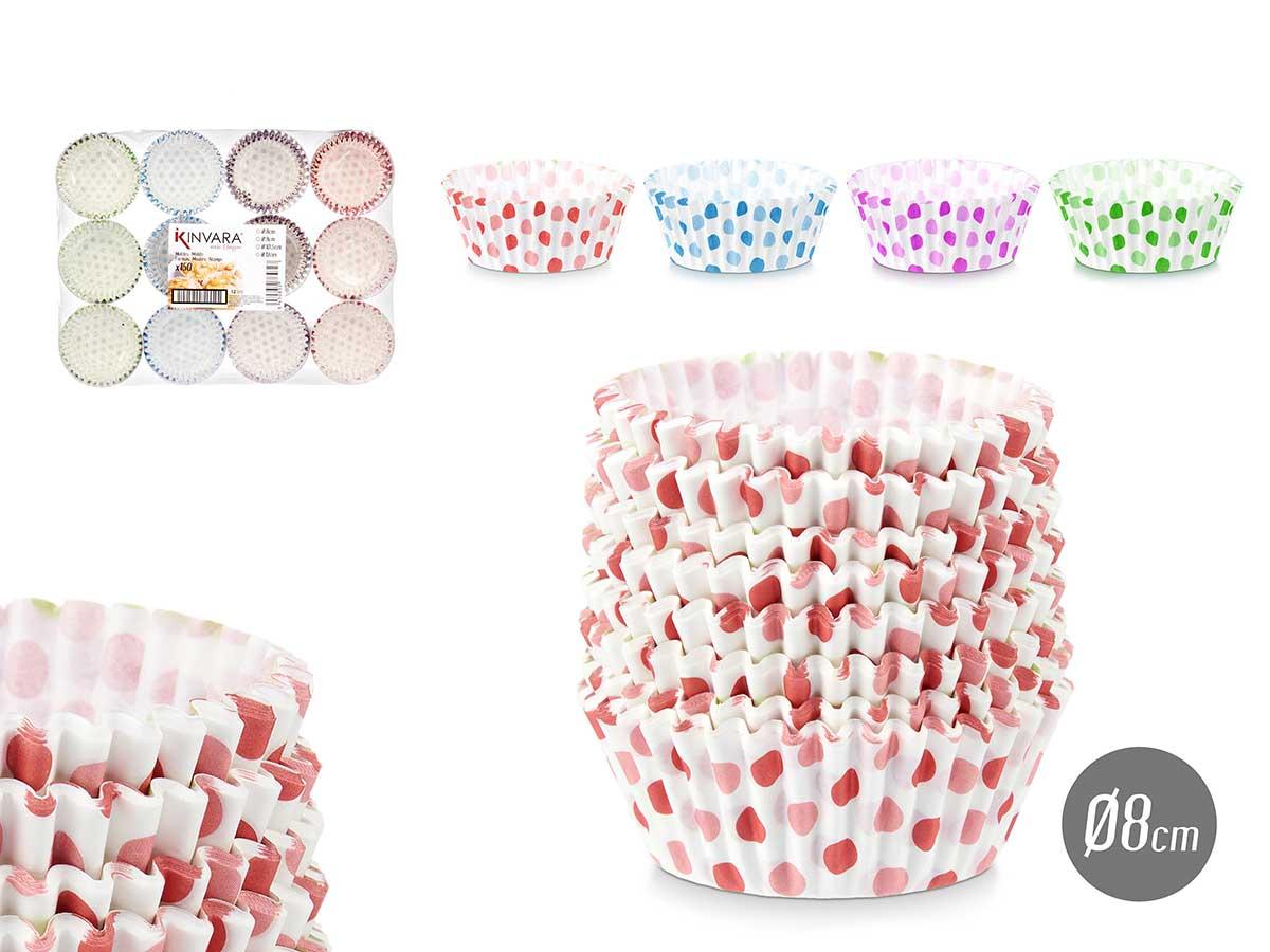 Kinvara Set de 150 Moldes de Papel Puntos 8 cm Surtidos en Azul, Lila, Rojo y Verde (48 Unidades)