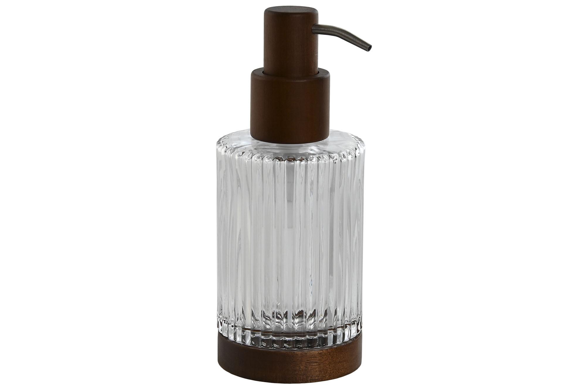 DKD Home Decor Dosificador de Cristal y Acacia Transparente Marrón 7.5x18.5x8 cm - Pack 6 Unidades