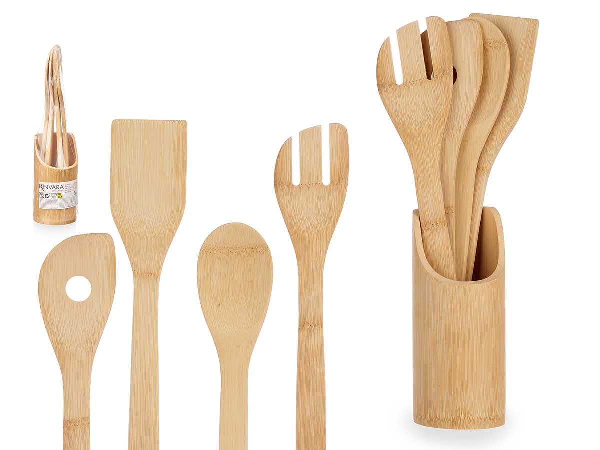 Kinvara Soporte para 5 utensilios de bambú, 8x32x8 cm (12 Unidades)