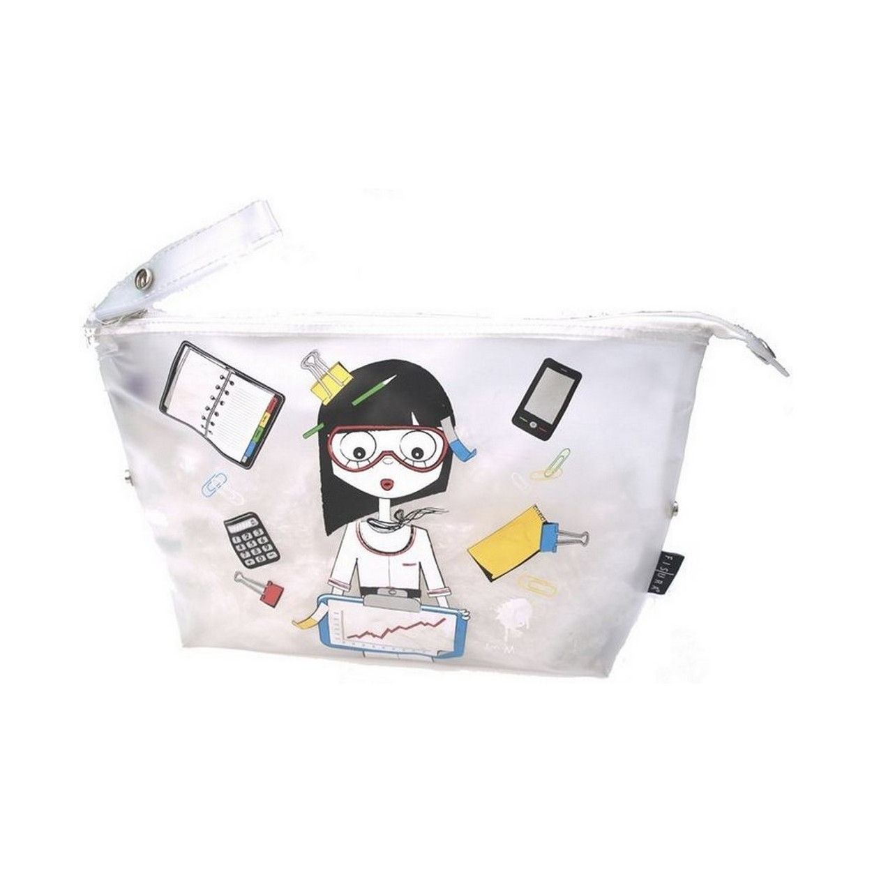 NECESER TRANSPARENTE CON DIBUJOS DE OFICINA