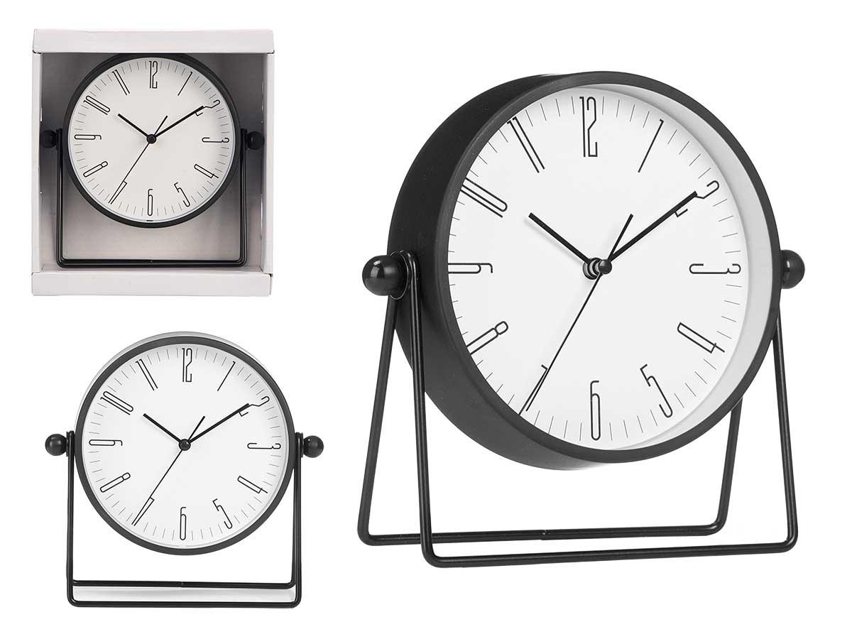 Giftdecor Reloj con soporte de metal, plástico PP y vidrio, 19x18x6 cm, negro (12 Unidades)