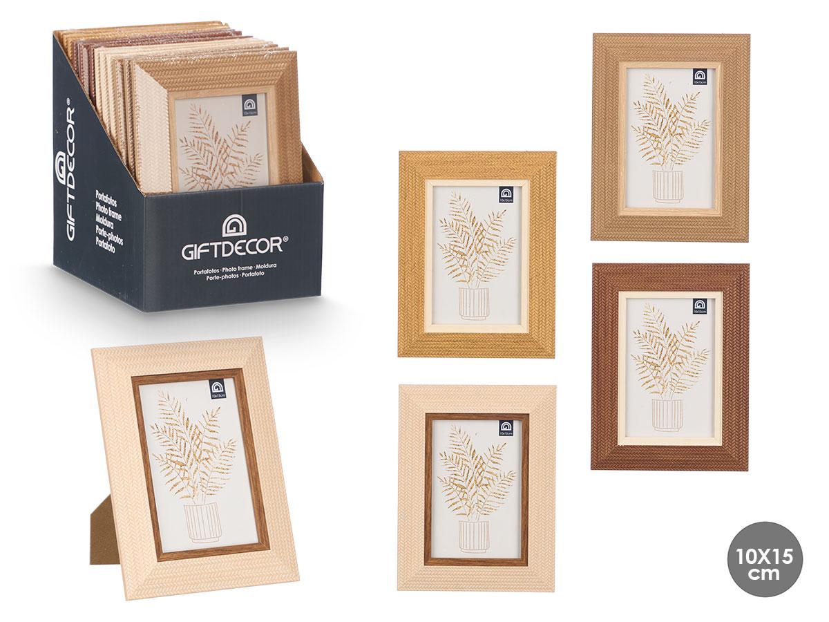 Giftdecor Portafotos Relieve 10x15 cm, Madera MDF y Vidrio, Colores Surtidos (24 Unidades)