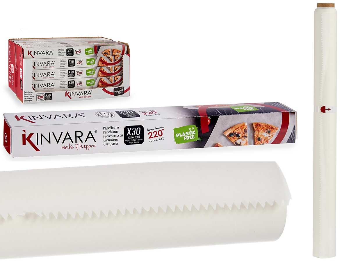 Kinvara Papel Horno 30 Hojas 38x41 cm Celulosa Antiadherente (24 Unidades)