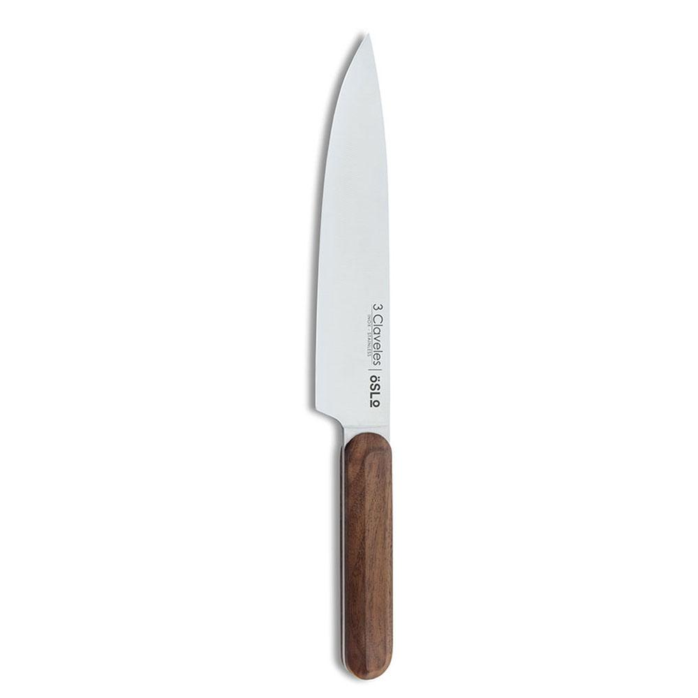 3 Claveles Cuchillo Cocinero Oslo 20 cm Acero Inoxidable Mango de Nogal