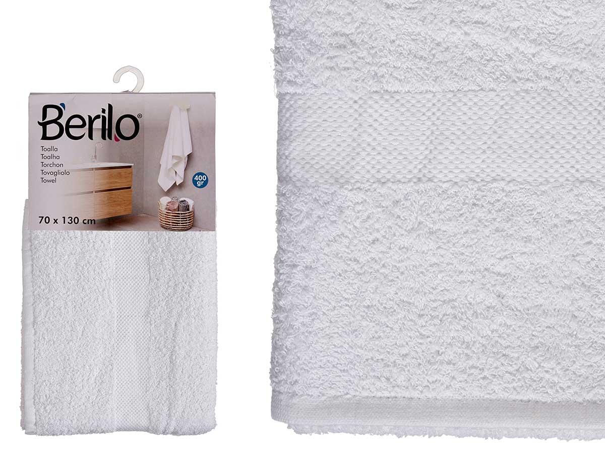 Berilo Toalla Lisa 70x130 cm Blanco - 80% Algodón, 20% Poliéster, 400 g (12 Unidades)