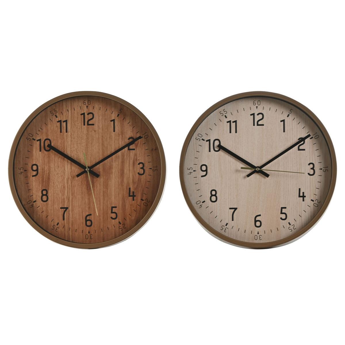DKD Home Decor Reloj de Pared Decorativo Estilo Cottage, en PVC Simil Madera, Colores Natural y Marrón, 30x30x4 cm
