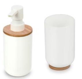 DKD Home Decor Set de 2 Accesorios para Baño, Fabricados en Bambú y Plástico, Colores Blanco y Natural (Dimensiones 7x16x7 cm)