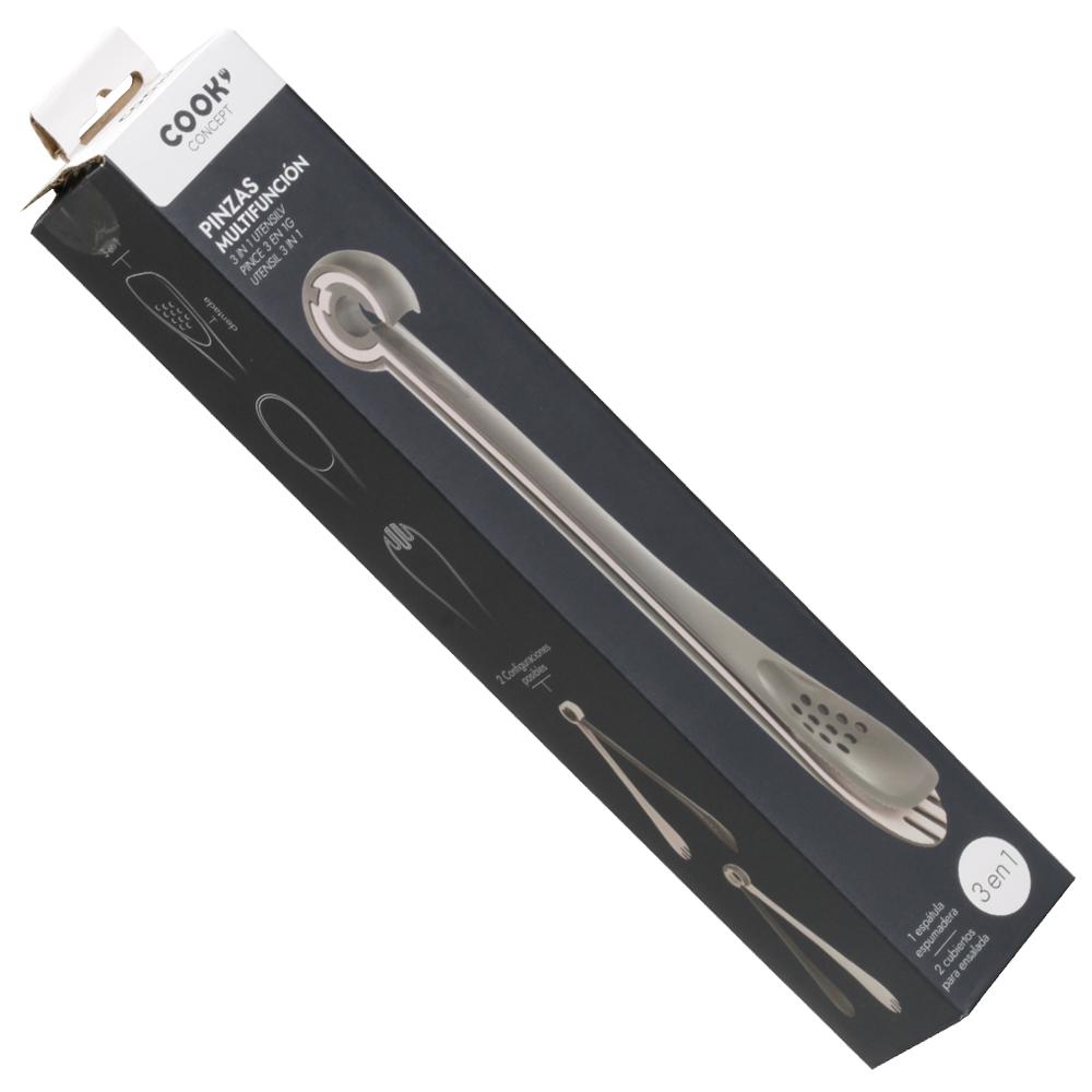 Cook Concept Pinzas Multifunción 3 en 1 - Espátula Espumadera, Tenedor y Cuchara Ensalada