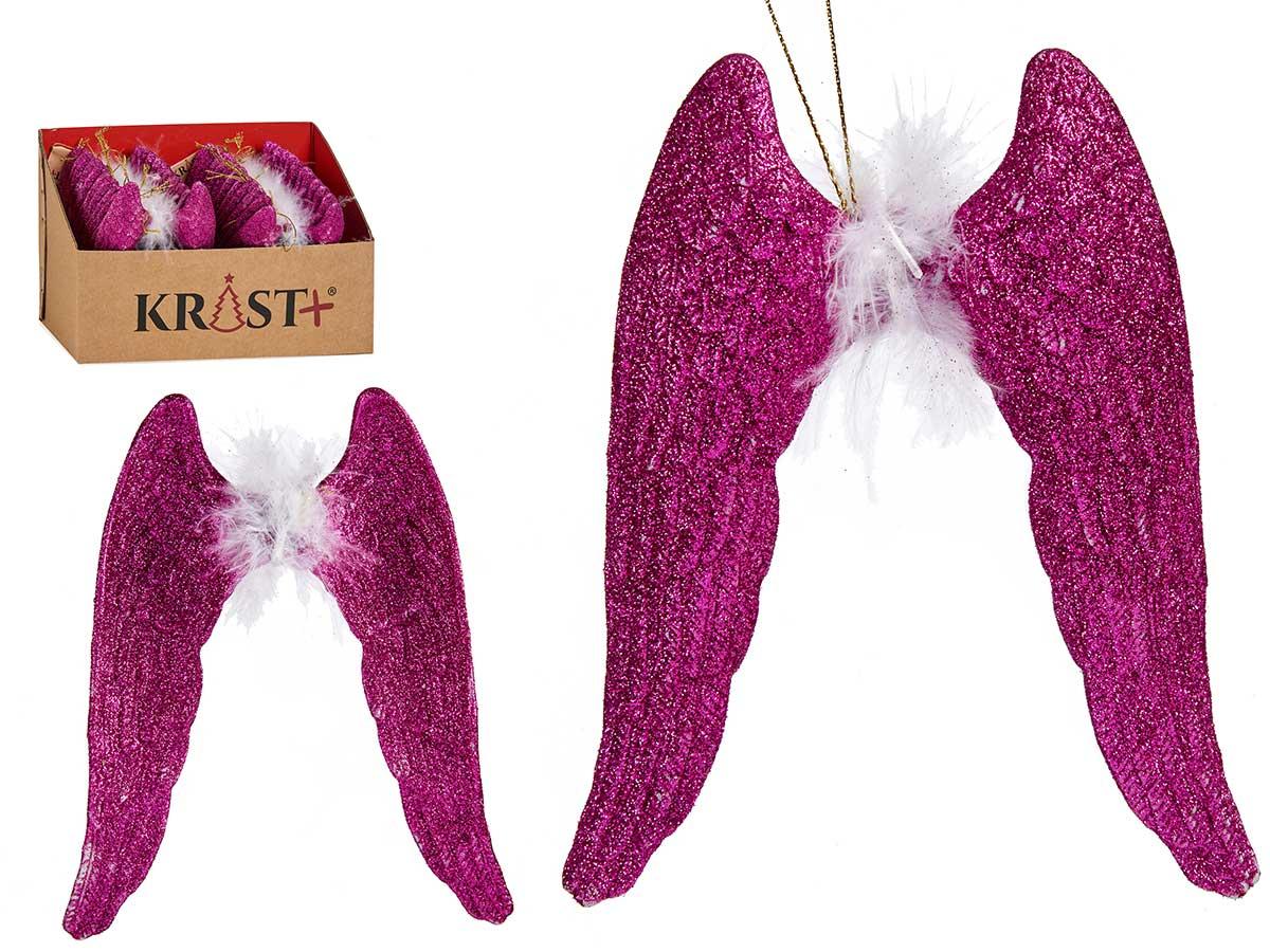 Krist+ Adorno Árbol Navidad Alas con Pluma Fucsia 12.5x15x2.5 cm (48 Unidades)