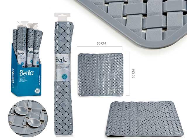 Berilo Alfombra Antideslizante de Baño Trenzada PVC con Ventosas, 50x50 cm Gris (12 Unidades)
