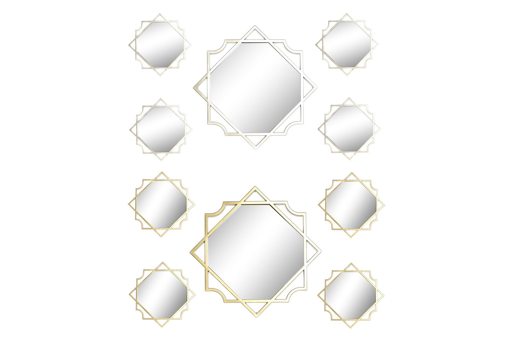 DKD Home Decor Espejo Árabe de Pared Geométrico Dorado Champán 50x50x2 cm Set de 5 Piezas (4 Unidades)