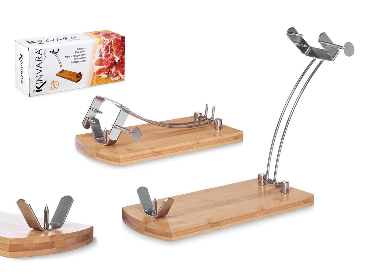 Kinvara Jamonero de Bambú 37 cm - Natural, Bambú y Metal, 37.5x16.5x11 cm (6 Unidades)
