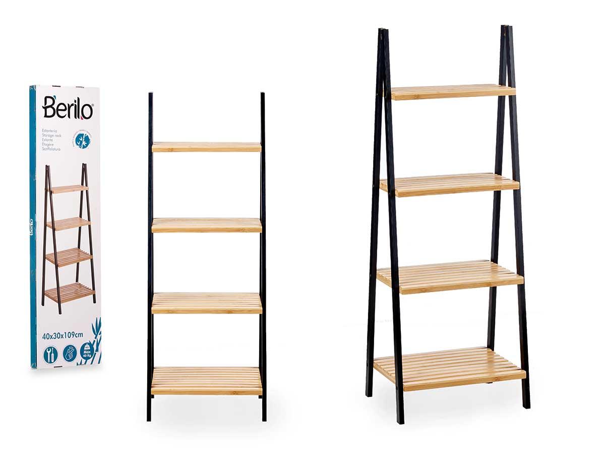 Berilo Estantería Escalera 4 Estantes Bambú Negro 112x3.5x30 cm