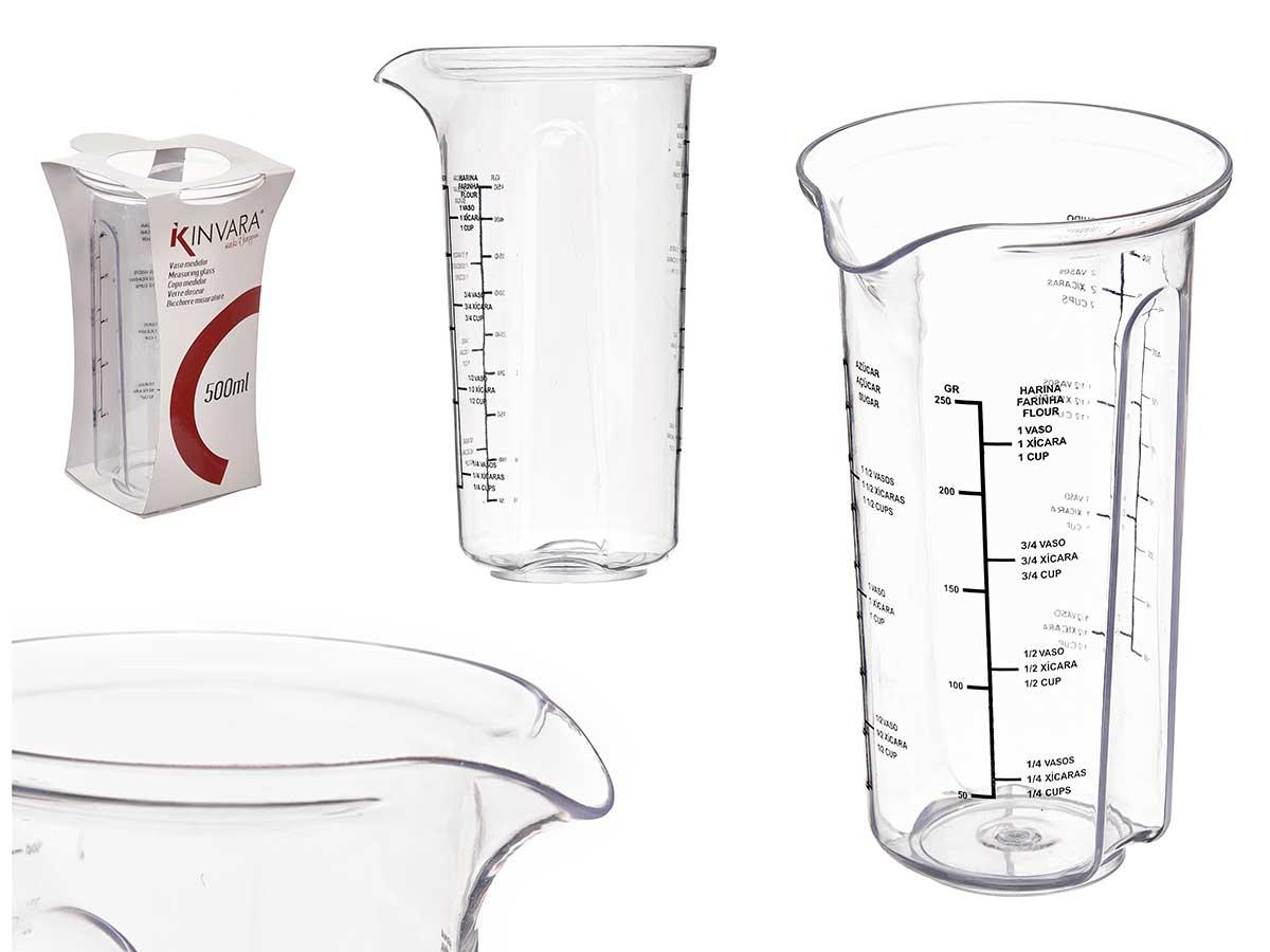 Kinvara Vaso Medidor Transparente 500 ml de Plástico PS, 9.7x17x11 cm (36 Unidades)