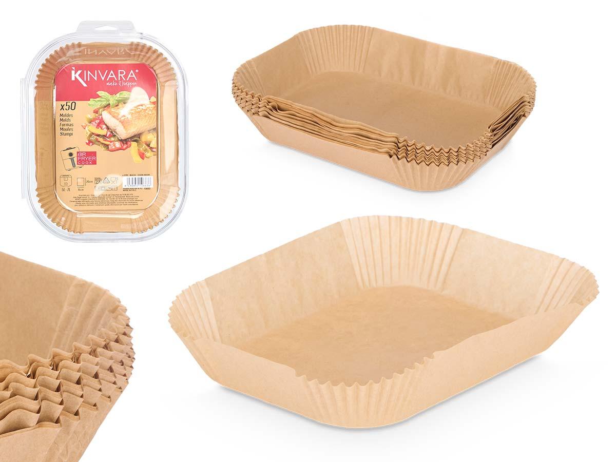 Kinvara Set de 50 Moldes de Papel para Freidora de Aire, Rectangular, 22x30x14 cm, Marrón (24 Unidades)