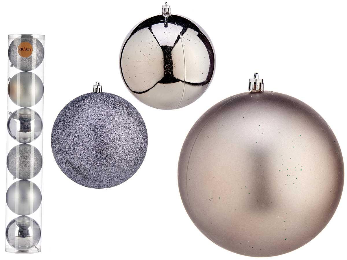 Krist+ Set de 6 Bolas de Navidad de 12 cm en Plata, Plástico (6 Unidades)