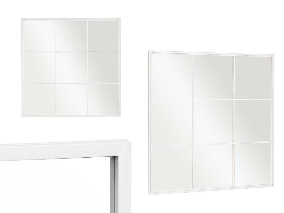 Giftdecor Espejo Ventanal de Pared Blanco 90x90 cm, Marco Cuadrado en Metal y Cristal para Decoración del Hogar