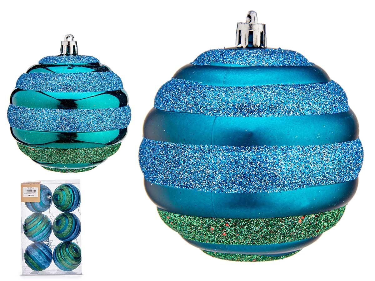 Krist+ Set de 6 Bolas de Navidad Turquesa con Círculos, 8 cm (12 Unidades)