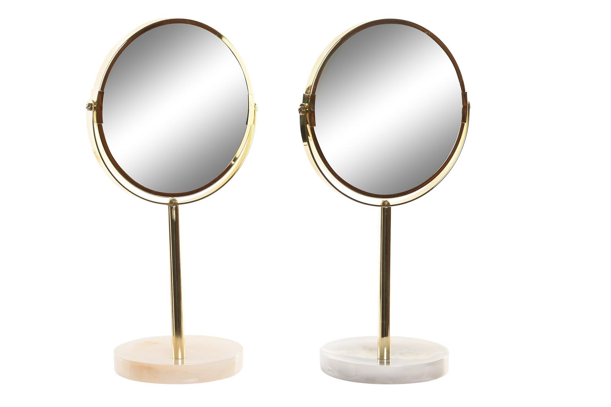 DKD Home Decor Espejo de Colección Glam natural Simil Mármol Resina Metal Desmontable Gris Claro Beige Dorado 13x35x18 cm (2 Unidades)