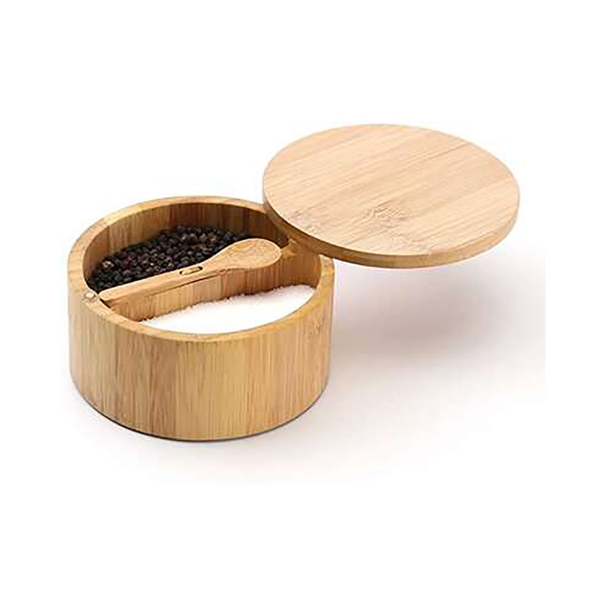 SALERO Y PIMENTERO CON TAPA + CUCHARA DE MADERA 6,6X12,5