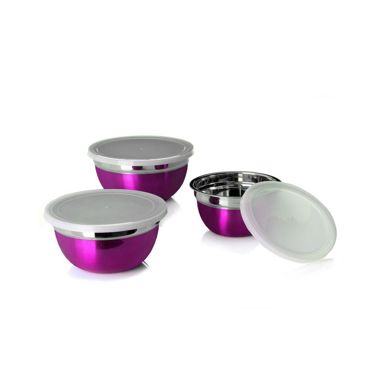 Bol de acero inoxidable moderno morado metalizado Set de tres