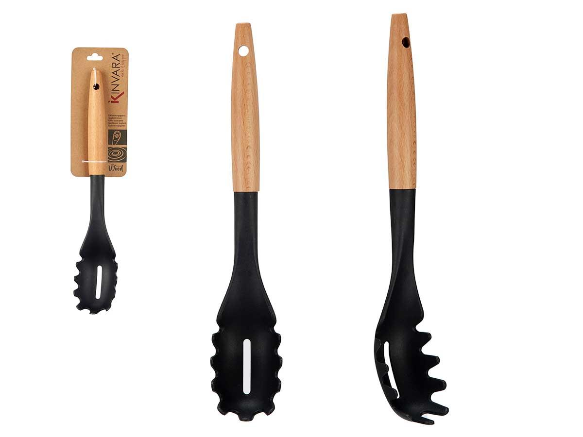 Kinvara Utensilio para Pasta de Cocina con Mango de Madera, 6x33.5x6 cm, Material PBT y Madera, Color Natural y Negro (12 Unidades)