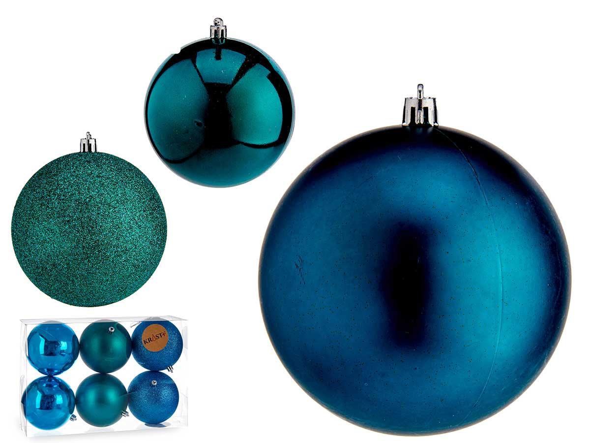 Krist+ Set de 6 Bolas de Navidad Color Turquesa 10 cm (12 Unidades)