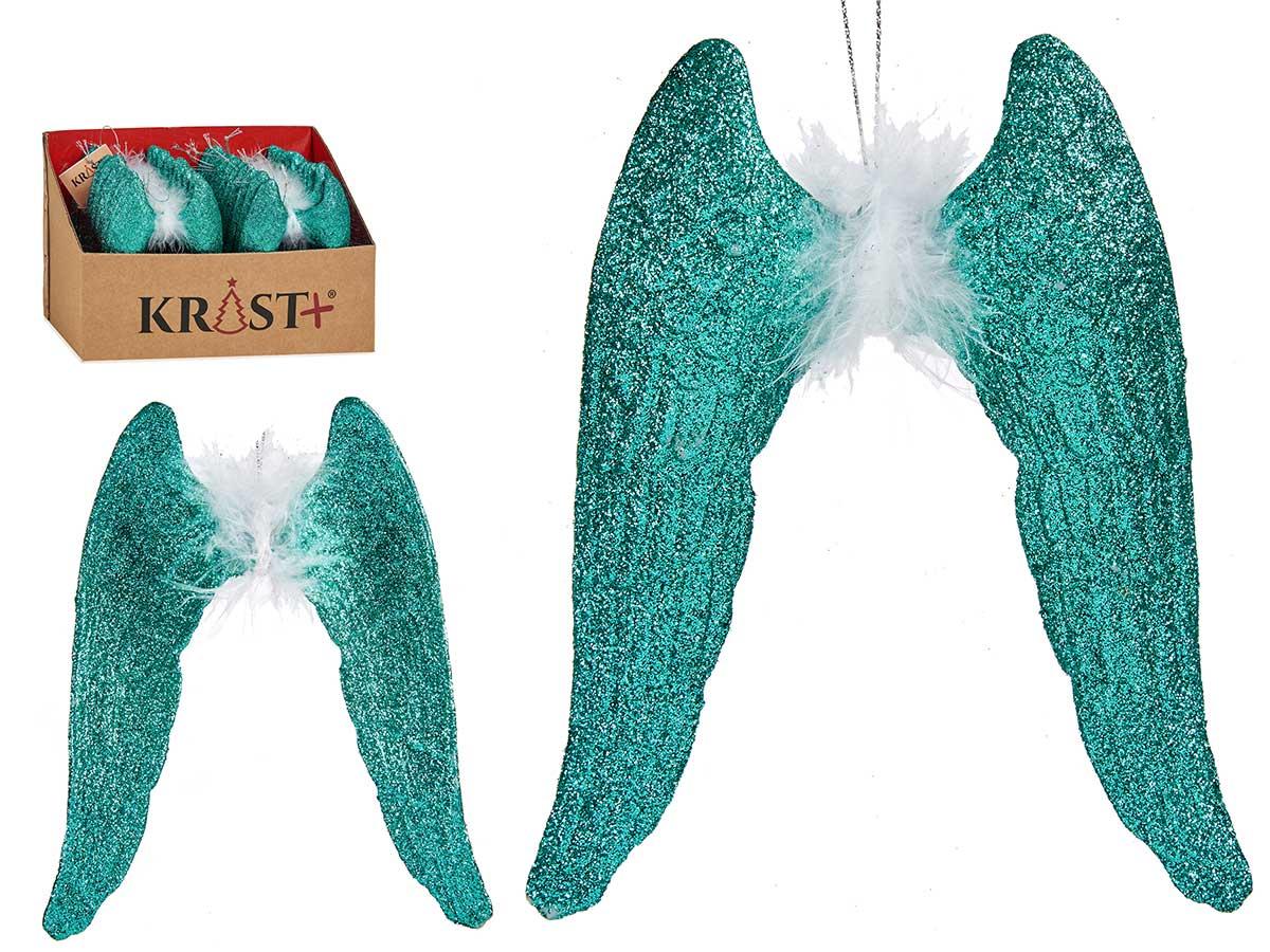 Krist+ Adorno Árbol Navidad Alas con Pluma Verde Menta 12x15x2 cm (48 Unidades)