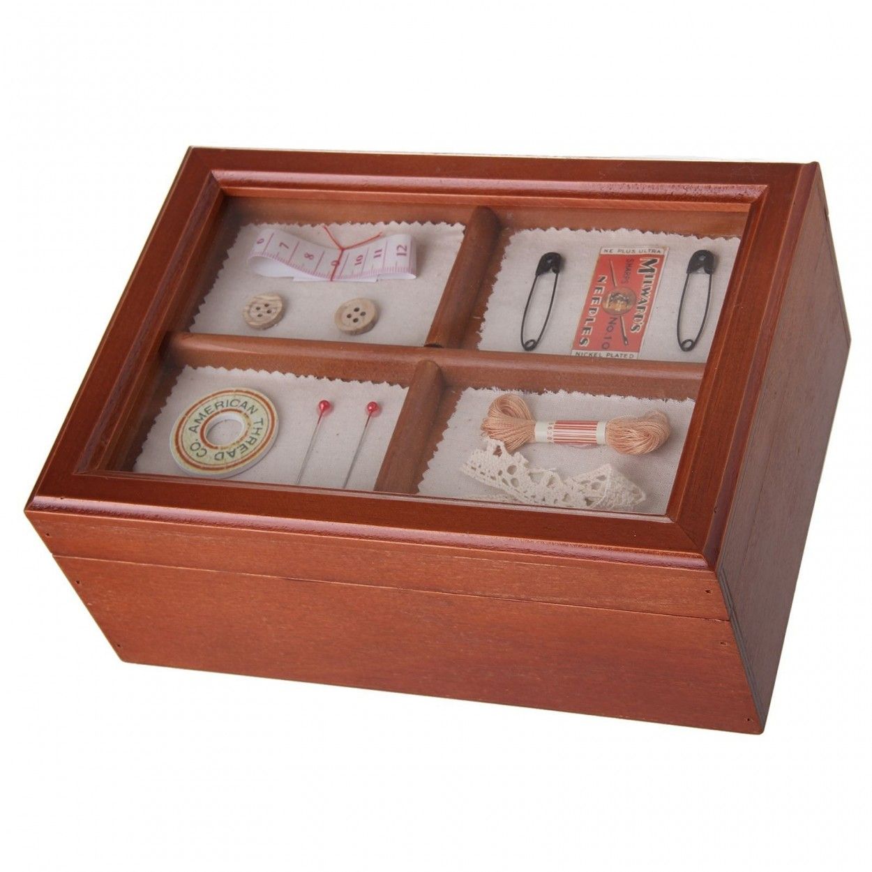 *TARA* Caja de costura de madera lacada - Color marrón