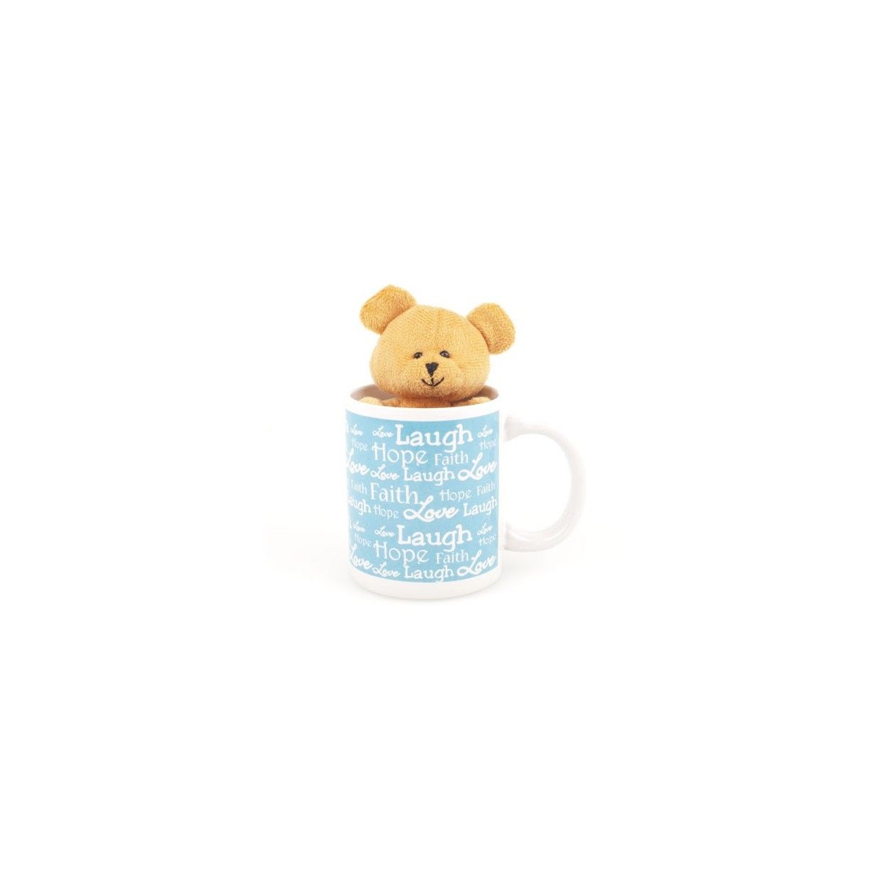 Taza ceramica azul con peluche