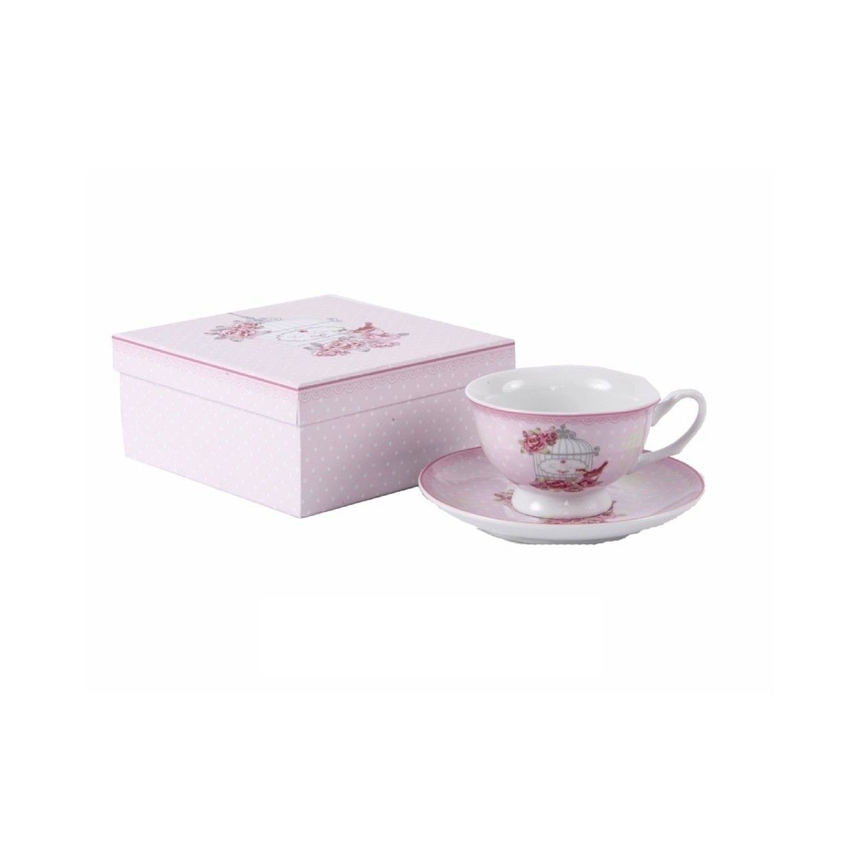Taza y plato de porcelana con caja de regalo - Modelo jaula